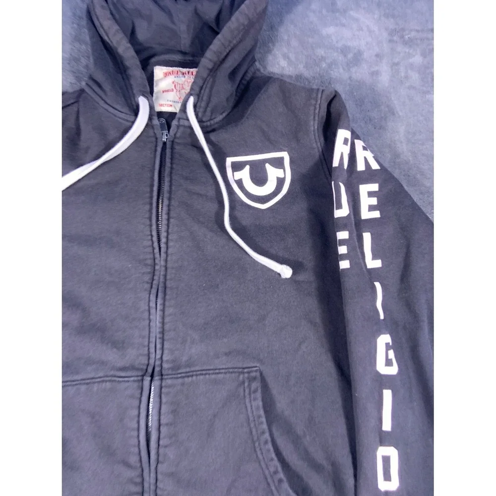Vintage True Religion Black Zip-Up Hoodie Double Sized SZ L Mens
